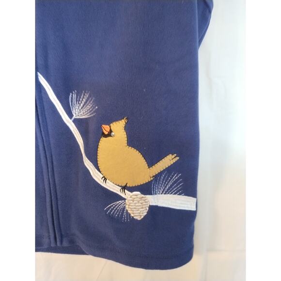 Rebecca Malone Size M Full Zip Fleece Vest Navy Blue w/Winter Birds - Picture 5 of 7